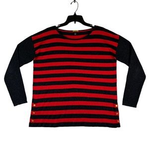 Dana Buchman Top Shirt Blouse Womens Size M Red Black Metallic